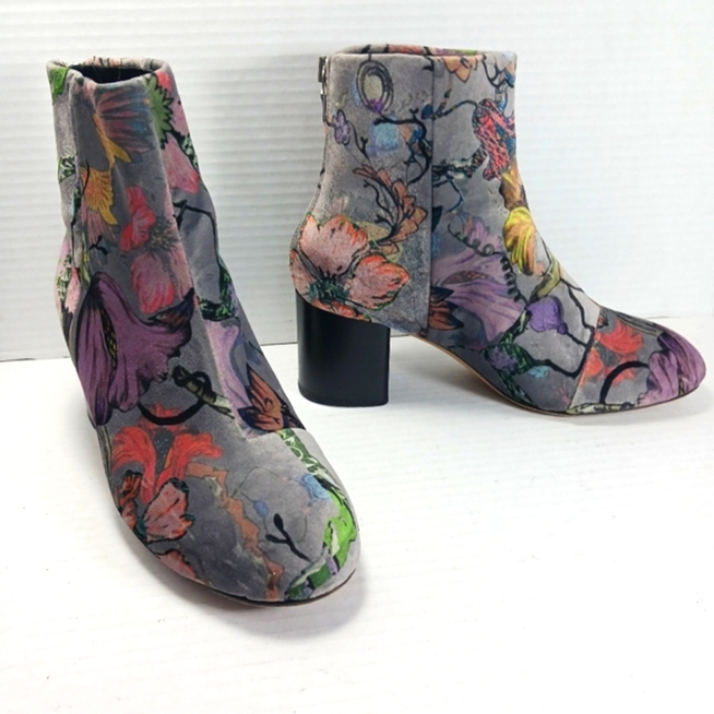 RAG & BONE Drea Floral Velvet Print Back Zip Block Heel Ankle Boots EUC Sz 36 - Picture 2 of 16